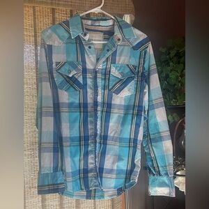 Wrangler Turquoise and White Checkered Men's Shirt